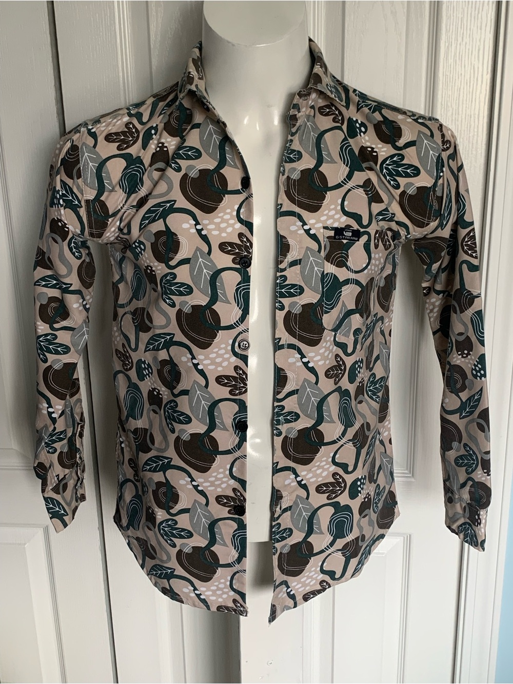 Mens G-star Printed Button-Up Shirt Jacket - Teal & Brown